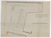 214262 Plattegrond van het zuidwestelijke gedeelte van de Mariaplaats te Utrecht; met aanduiding van de contouren van ...